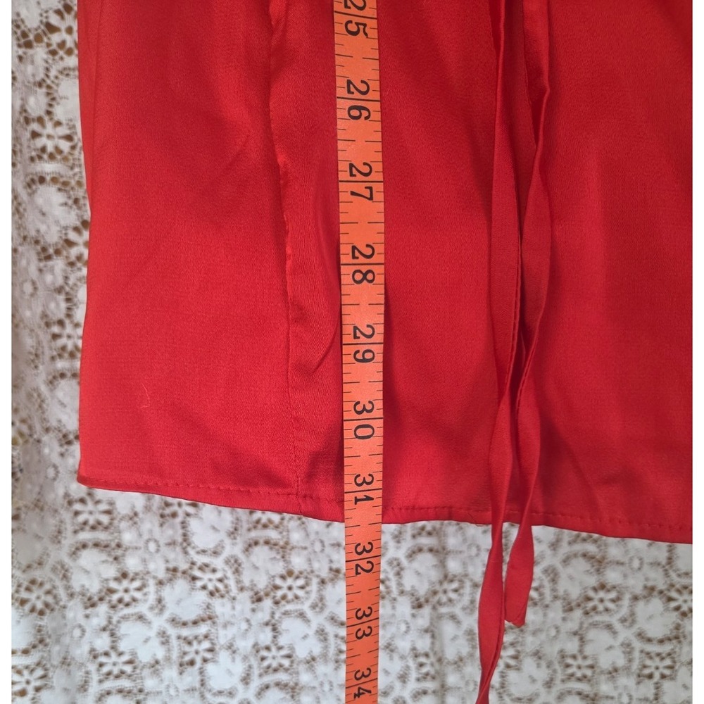 Red Satin Mini Dress 4 Ruffled Lo Back Tie Lined Padded Homecoming Party NWT - Picture 8 of 9